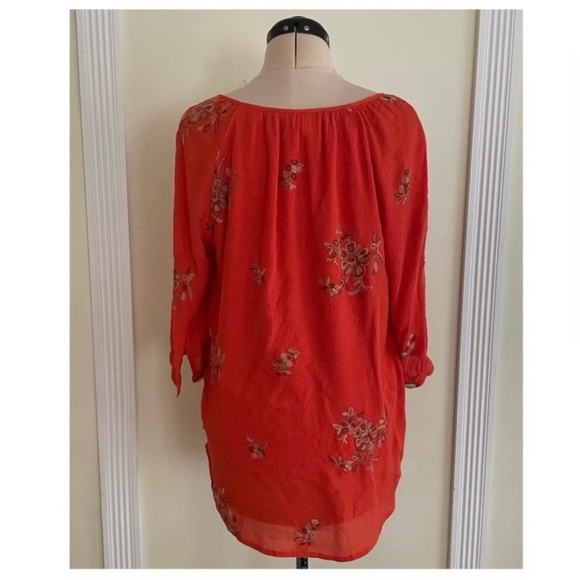 LAST CALL Anthropologie Fig and Flower Boho Top Size 1X Orange Floral Embroidery - Picture 4 of 11